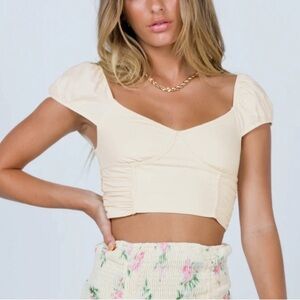 Princess Polly Karla Top Beige Corset Crop Top Puff Sleeve Milkmaid Cream US 4